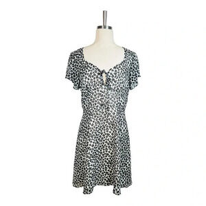 AQUA Animal Print‎ Leopard Skater Mini Dress Flutter Sleeve Women Size Large